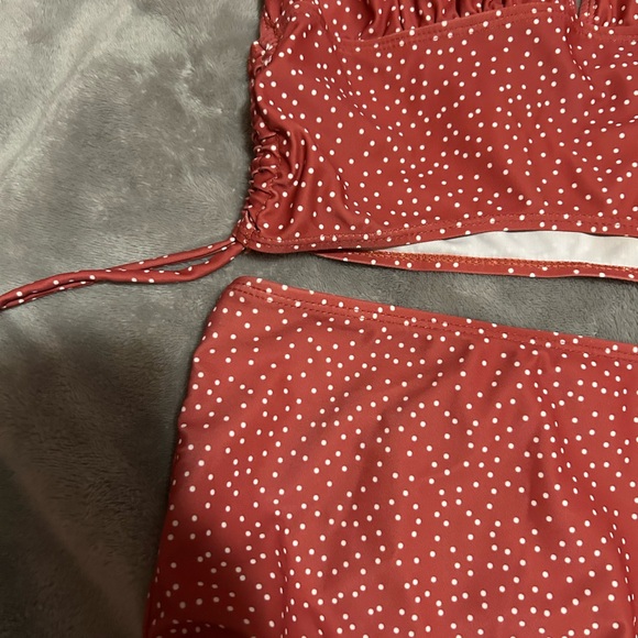 SHEIN NWOT Red- rust  Polka Dot Bikini Set - Picture 3 of 5